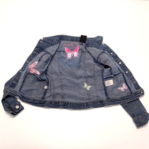Arizona Jean Co. Girls Medium Denim Jacket Butterfly Embroidery Light Wash EUC - Picture 3 of 10